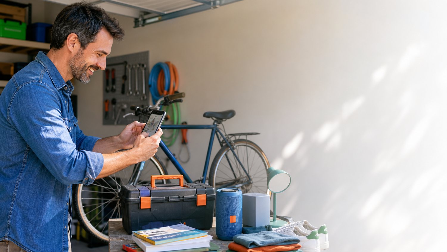 Particulier préparant des objets à vendre aux enchères